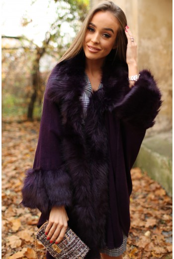 Violet cape coat with fur